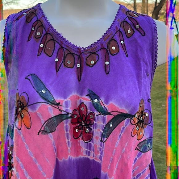 Tie-dyed & floral on swing tunic/mini M - Picture 2 of 9